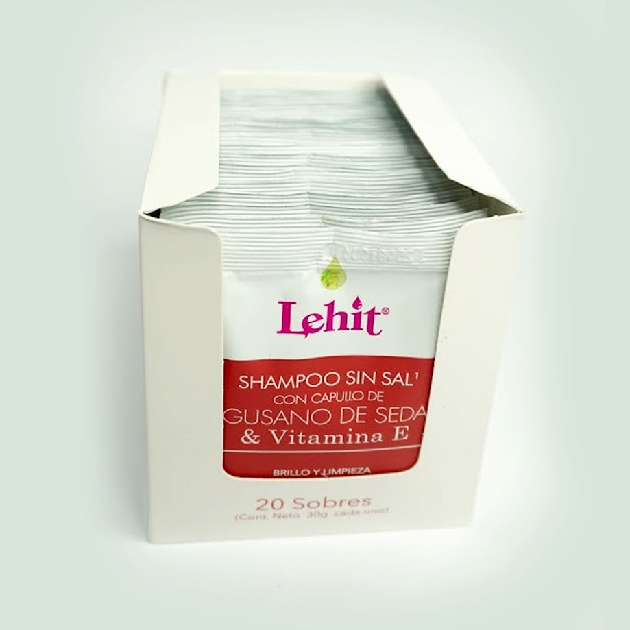 Shampoo Sin Sal Con Capullo De Gusano De Seda y Vitamina E Sachet 30gr - Lehit