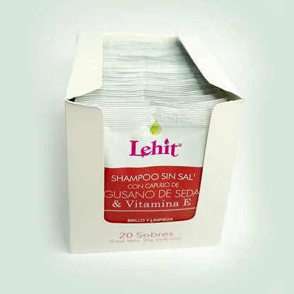 Shampoo Sin Sal Con Capullo De Gusano De Seda y Vitamina E Sachet 30gr - Lehit