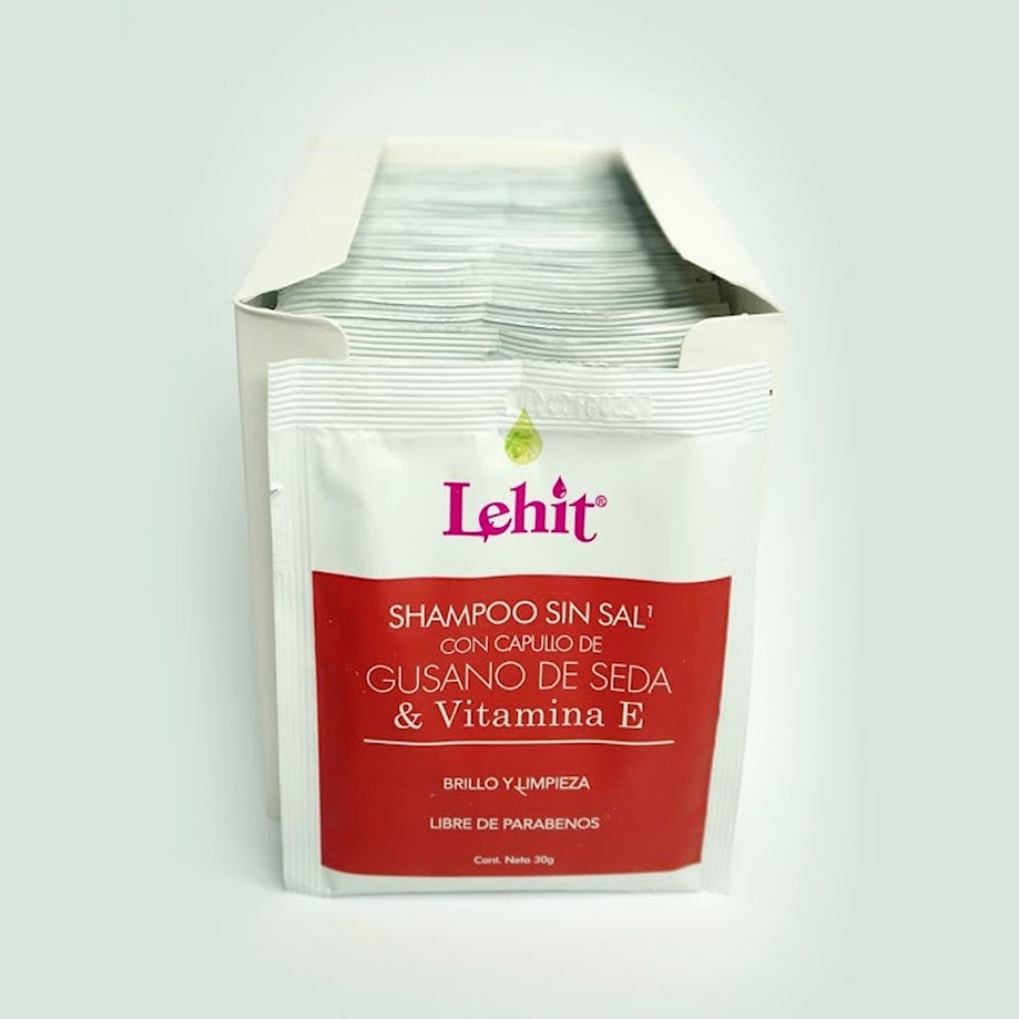 Shampoo Sin Sal Con Capullo De Gusano De Seda y Vitamina E Sachet 30gr - Lehit